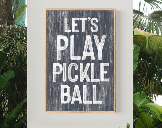 Pickleball Canvas Print in Navy Blue, Vintage Style Sport Gift for Him