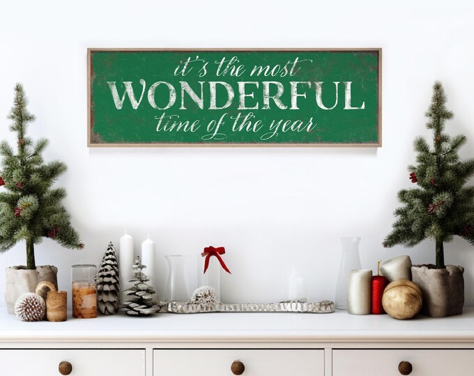 Wonderful Time Art Emerald Green Christmas Typography Farmhouse Decor
