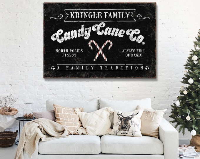 Kringle Family Candy Cane Sign: Christmas Wall Decor (Multiple Sizes)