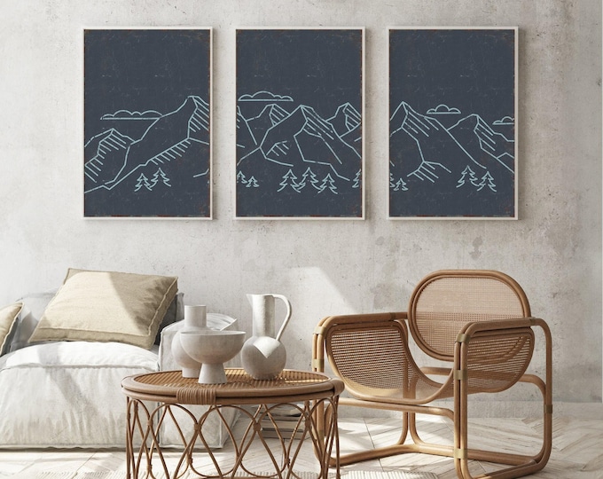 Mountain Range Triptych Wall Art - 3 Piece Abstract Set