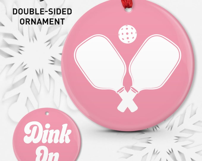 Pink Pickleball Ornament: Double-Sided Ceramic or Aluminum