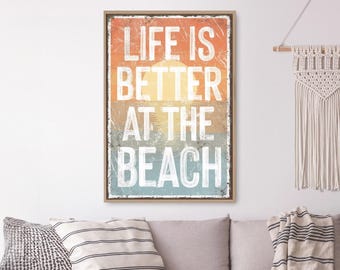 Vintage Coastal Wood Sign: Sunset Colors, Distressed Farmhouse Style
