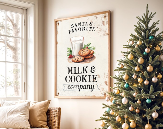 Holiday Wall Sign: Santa’s Favorite Milk & Cookies - Rustic Frame Options