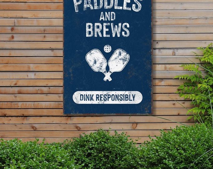 Pickleball Wall Art: Vintage Paddles and Brews (Rustic Retro Style)