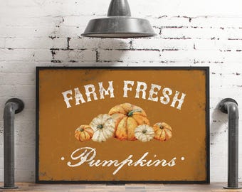 White Pumpkins Decor, Farm Fresh Pumpkins Sign, Caramel and Cream Fall Wall Art