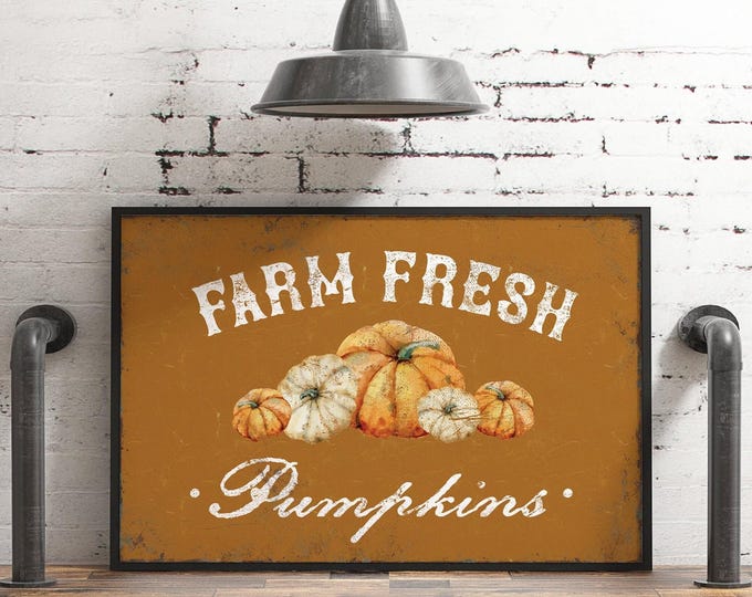 White Pumpkins Decor, Farm Fresh Pumpkins Sign, Caramel and Cream Fall Wall Art