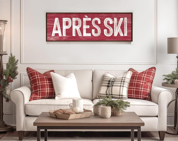 Distressed Red Art, Après Ski, Warm Cozy Atmosphere, Cozy Sign, Whimsical Rustic Art