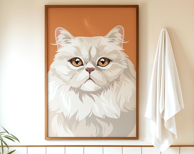 Pop Art Cat Canvas, Colorful Feline Fine Art, Modern Pet Portrait, Fluffy White Cat Wall Decor, Unique Girlfriend Gift, Dorm Room Print