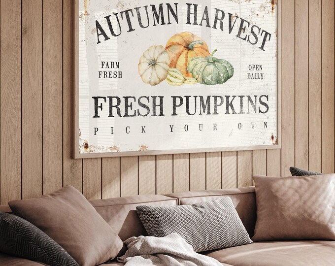 Autumn Harvest Farmers Market Sign in White, Vintage Farmhouse Decor, Modern Farmhouse Sign, Seasonal Wall Art, Framed Autumn Wall Decor