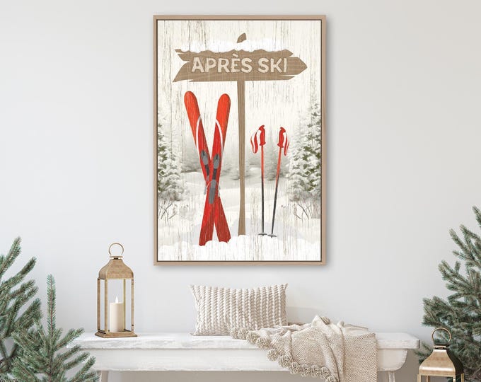 Retro Apres Ski Poster, Ski Mountain Wall Art, Apres Ski Wall Print, Winter Home Wall Decor, Ski Gift for Him, Ski Lodge Decor, Red Ski Art