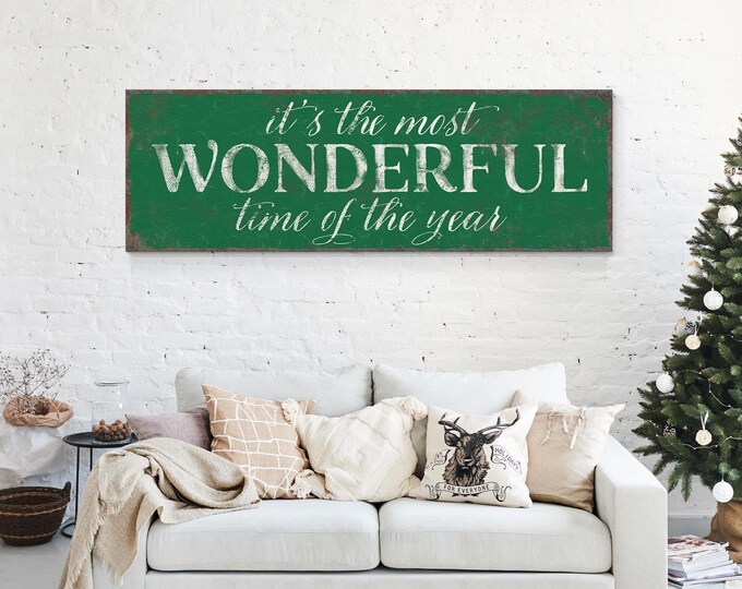 Christmas Decor Sign, Most Wonderful Time of Year Red Art