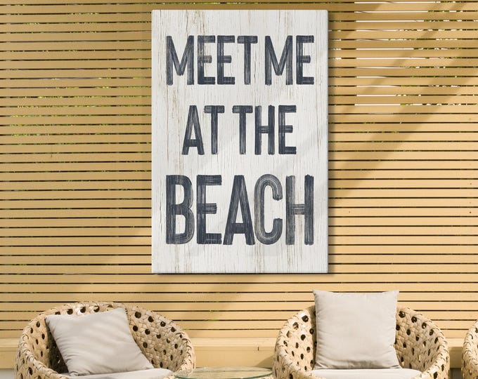 Beach House Decor, Vintage Beach Sign, Coastal Wall Decor, Retro Canvas Print, Vacation Rental Art, Navy White Wall Hanging, Gift for Mom