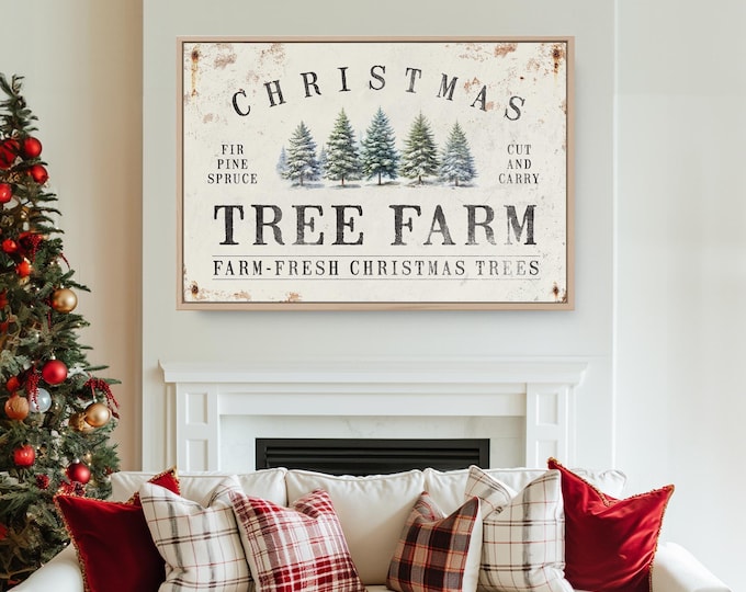 Christmas Tree Farm Sign, Rustic Vintage Style (Canvas or Aluminum)