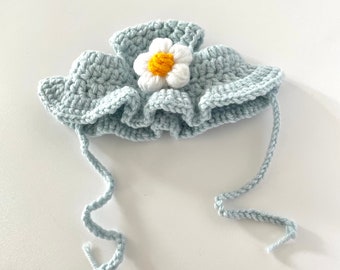 Cat Hat | Crochet | Knitted | Letterbox Gift | Handmade | Cat Lady | Fur Buddy | Accessories | New Pet | Friend | Blue White Flower |