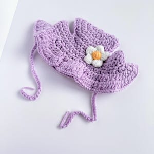Chapeau de chat lilas | Crocheter | Tricoté | Cadeau boîte aux lettres | Fait main | Dame chat | Fur Buddy | Accessoires | Nouvel animal de compagnie | Ami | Fleur