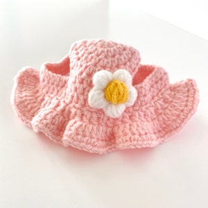 Cat Hat | Crochet | Knitted | Letterbox Gift | Handmade | Cat Lady | Fur Buddy | Accessories | New Pet | Friend | Pink White Flower |