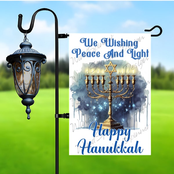 Happy Hanukkah Garden Flag Sublimation Design, We Wishing Peace And Light Happy Hanukkah Garden Flag Design, Chanukah 12x18 Garden Flag Png