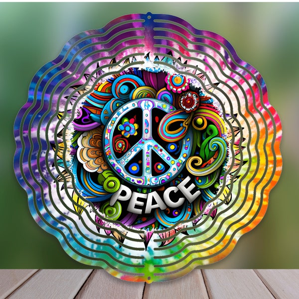 Peace Wind Spinner Sublimation Design, Rainbow Peace WindSpinner PNG, Digital Download Png for Sublimation, Hippie Peace 10in Wind spinner