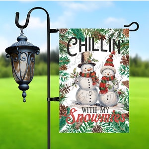 Chillin With My Snowmies Garden Flag Sublimation Design, Christmas Snowmen Garden Flag Design, Png for Sublimation, 12x18 Garden Flag Png