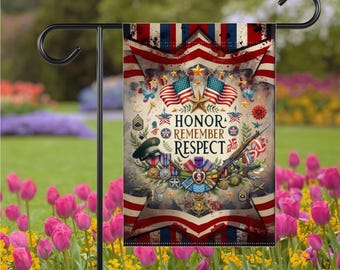 Patriotic Garden Flag Sublimation Design: Honor, Remember, Respect (Digital Download)