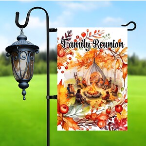 Garden Flag Sublimation Design, Family Reunion Garden Flag design, Fall Family Camping Png for Sublimation, 12x18 Garden Flag Download