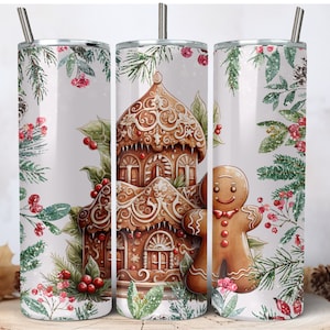 Christmas Gingerbread House Tumbler Sublimation Design PNG, Gingerbread Palace Tumbler wrap, 20 oz Skinny Tumbler, Instant DIGITAL DOWNLOAD