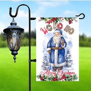 Merry Christmas Garden Flag Sublimation Design | Blue Santa Garden Flag - Christmas Outdoor Flag Digital Download | Christmas Yard Decor