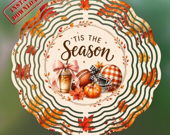 Tis the Season Wind Spinner PNG, Fall Garden Flag, Autumn Football Pumpkin Sublimation Digital Download