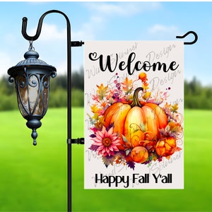 Garden Flag Sublimation Design, Happy Fall Y&#39;all Garden Flag Design Png for Sublimation, Fall Pumpkin 12x18 Garden Flag Png Digital Download