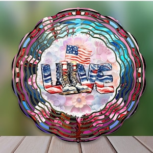 Love Wind Spinner Sublimation Design, Veterans Day WindSpinner PNG, American Flag 10in. Wind spinner Png, Combat Boots, Never Forget spinner