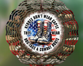 Veterans Day Png Wind Spinner Sublimation Design, Heroes don&#39;t wear capes dog tags & combat boots WindSpinner PNG, 10inch Wind spinner Png
