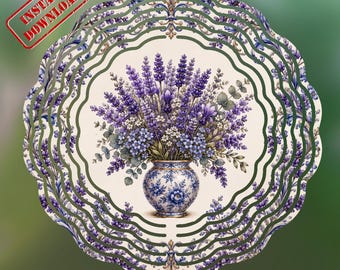Lavender Chinoiserie Vase PNG, French Country Botanical Wall Art, Blue White Floral Decor, Cottagecore Sublimation Download