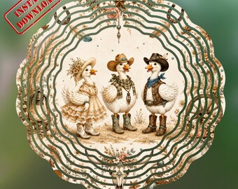 Western Goose Family Art, Cowgirl Goose Decor, Cowboy Duck Printable PNG, Farmhouse Country Wall Art, Rustic Western Decor