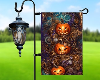 Steampunk Pumpkin Halloween Garden Flag: 12x18 PNG (Digital Download)
