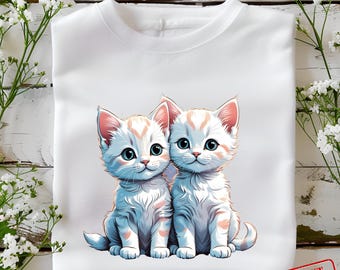 Pobierz projekt sublimacji Two Marshmellow Kitten, Cute Kitty Png Png, projekt koszulki Kitty Png, prezent dla miłośników kotów, cyfrowe pobieranie kociaka