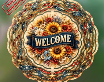 Spinner à vent patriotique de bienvenue PNG, conception de couronne de tournesol americana