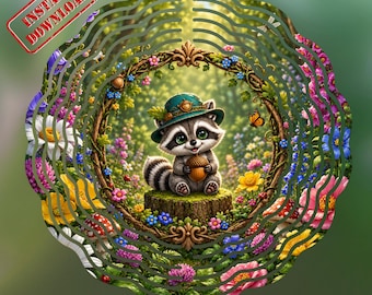 Cute Woodland Raccoon PNG, Whimsical Forest Animal Garden Flag, Cottagecore Nursery Decor, Cute Raccoon Sublimation Download