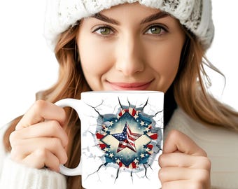 American Flag Mug Design: Patriotic Coffee Cup Sublimation (PNG Digital Download)