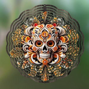 Sugar Skull Day of the Dead Wind Spinner Sublimation Design, Sugar Skull Wind Spinner PNG for Sublimation, Colorful 10inch Wind Spinner Png