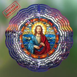 Jesus Wind Spinner Sublimation Design, Stained Glass Jesus Wind Spinner PNG for Sublimation, Christian Wind Spinner Png, Jesus lover gift