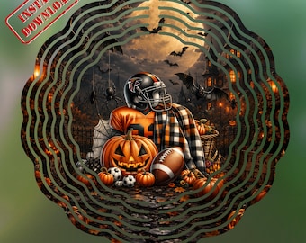Halloween Football Wind Spinner PNG, Spooky Garden Flag, Pumpkin Football Sublimation Digital Download