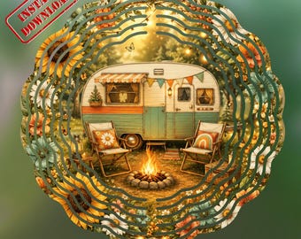 Vintage Camper Wind Spinner PNG, Conception florale de sublimation de camping