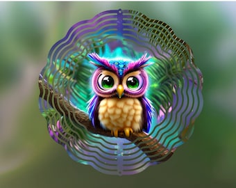 Colorful Owl Wind Spinner Sublimation Designs, Cute Owl Png for Sublimation, Colorful Owl Wind Spinner Design, Owl Png Digital Download