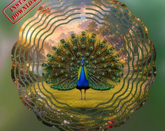 Majestic Peacock Garden PNG, Fantasy Floral Landscape, Colorful Peacock Wall Art, Garden Flag Sublimation Digital Download