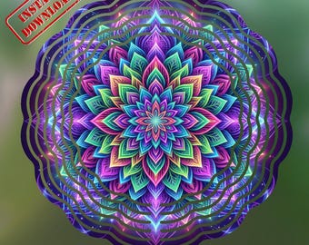 Néon Mandala vent Spinner PNG, téléchargement numérique par sublimation Lotus