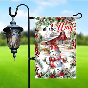 Jingle all the Way Snowman Garden Flag Sublimation Design, Merry Christmas Garden Flag Design, 12x18 Garden Flag Png Digital Download