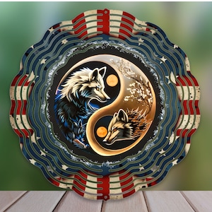 Wolf Wind Spinner Sublimation Design, Wolf Yinyang WindSpinner PNG for Sublimation, American Flag 10inch Wind spinner Png, Digital Download