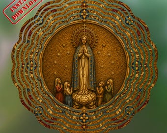 Our Lady of Fatima Icon, Catholic Wall Art, Virgin Mary Printable PNG, Byzantine Religious Decor, Christian Gold Artwork