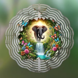 3D Elephant Wind Spinner Sublimation Design, Elephant in the Jungle WindSpinner PNG for Sublimation, Elephant Garden Decor Digital Download
