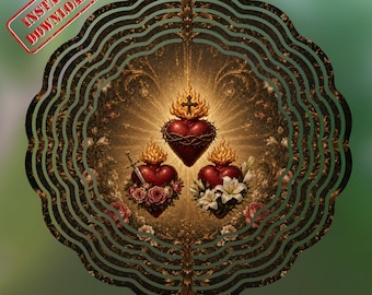 Sacred Heart PNG, Catholic Wall Art, Holy Hearts Sublimation, Christian Floral Cross Decor, Religious Digital Download